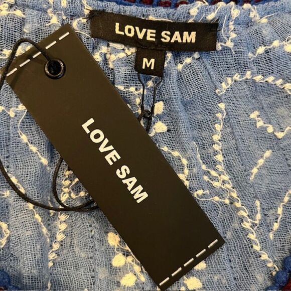 NWT Love Sam Blue Sail Embroidered and Crocheted Boho Top with Tassels Size Med - Picture 7 of 14